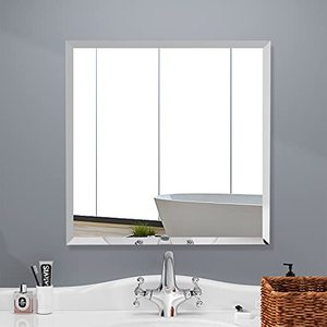 lot 35353 image: KOHROS Frameless Wall Mirror - Beveled Design Square Mirror for Bathroom 23.5x23.5 in