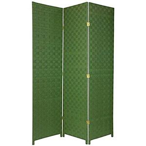 lot 35360 image: Oriental Furniture 6 ft. Tall Woven Fiber Outdoor All Weather Room Divider - 3 Panel - Green