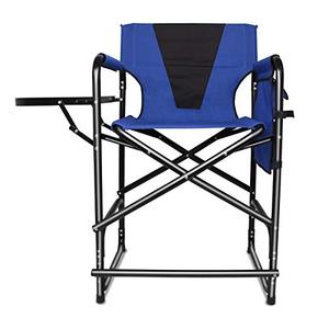 lot 35372 image: Tall Directors Chair Folding Portable Camping Chair, 24inch Seat Height Makeup Artist Collapsible Chair with Side Table Storage Bag Footrest, Supports 300LBS