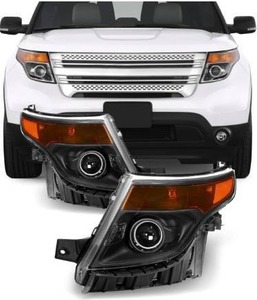 lot 35382 image: Fits 2011-2015 Ford Explorer Halogen Style Projector Headlamp Black Headlights DiverPassenger Side Pair
