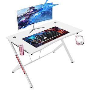 lot 35390 image: Mr IRONSTONE White Gaming Desk 45.3 Gaming Table Home Computer Desk with Cup Holder and Headphone Hook Gamer Workstation Game Table (45.3 Wx29 D) (White)