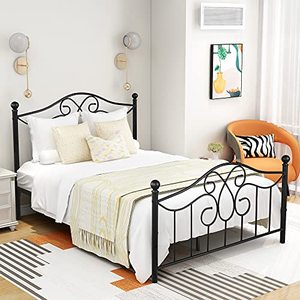 lot 35396 image: Diolong Full Bed Frame Platform with Headboard Footboard No Box Spring Needed Metal Black
