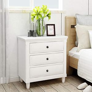 lot 35400 image: MOOSENG 3-Drawer Storage Nightstand Bedside Cabinet Furniture Fully Assembled Accent End Side Table Chest, Perfect for Home, Bedroom Living Room Accessories, Dresser, White