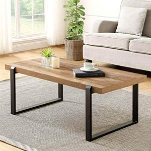 lot 35437 image: FOLUBAN Rustic Coffee Table,Wood and Metal Industrial Cocktail Table for Living Room, 47 Inch Oak