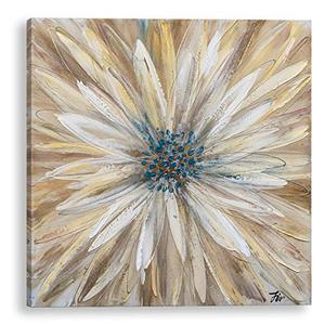 lot 35441 image: Bayland Collection Hand Painted Floral Canvas Artwork, Home Decor, Modern Wall Art,Oil Paintings for Living Room Bedroom, Gold Daisy 30x30 inch (Yellow)