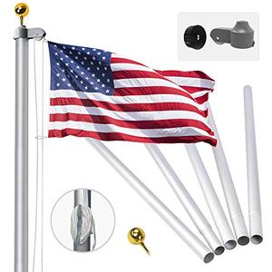 lot 35523 image: 20FT Sectional Flag Pole Kit, Extra Thick Heavy Duty Aluminum Flagpole Rope and Clips Kit Fly 2 Flags, Outdoor Inground Large Flag Poles with 3x5 USA Flag for Yard, Residential or Commercial, Silver