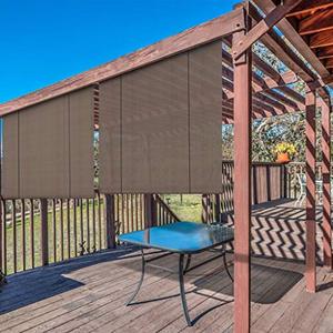 lot 35550 image: Windscreen4less Exterior Roller Shade Outdoor Patio Roll Up Shade Blinds for Porch Pergola Deck Backyard 6 W x 6 L Brown