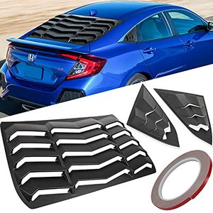 lot 35453 image: Rear & Side Window Louvers for Honda Civic Sedan 2016 2017 2018 2019 2020 10th Gen Civic Racing Style ABS Windshield Sun Shade Cover Lambo Style Matte Black