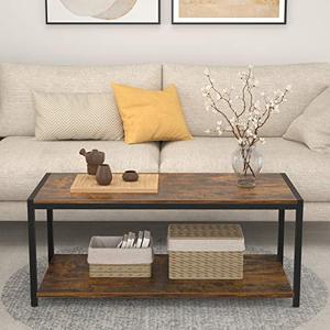 lot 35459 image: Coffee Table, 43 Industrial Coffee Table for Living Room, Retro Central Table with Shelf, Wooden Tabletop and Metal Frame Living Room Table, Cocktail Table Tea Table, Rustic Brown