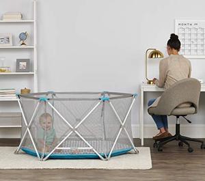 lot 35485 image: Regalo My Portable Play Yard Deluxe with Removable Pad, Indoor and Outdoor, Bonus Kit, Includes Carry Case, Aqua, 6-Panel