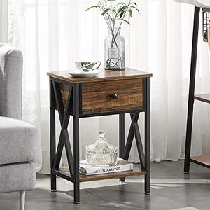 lot 35492 image: 1-VECELO Modern Versatile Nightstands X-Design Side End Table Night Stand Storage Shelf with Bin Drawer for Living Room Bedroom, (Brown)