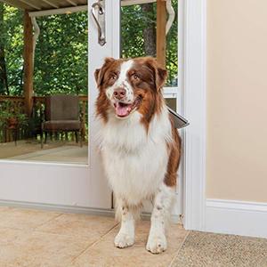 lot 35495 image: PetSafe Freedom Aluminum Patio Panel Sliding Glass Dog and Cat Door, Adjustable 76 1316 inch to 80 1116 inch - Large White Pet Door