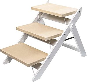 lot 35602 image: Niubya Wooden Foldable Dog Stairs, Portable 2-in-1 Pet Ramp for Small to Large Dogs and Cats, Nonslip 3-Step Dog Steps for High Beds, Couch and Cars, Up to 110 Pounds