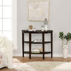 lot 35605 image: Console Table, 3 Tier Wood Entry Table, Semi-Circle Sofa Side Table for Hallway, Living Room, Espresso
