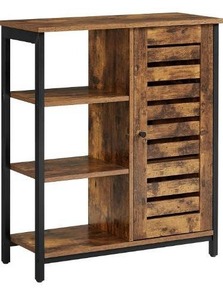 lot 35610 image: VASAGLE LOWELL Storage Cabinet, Cupboard, Multipurpose Cabinet, 3 Open Shelves and Closed Compartments, for Kitchen, Living Room, Bedroom, Industrial, Rustic Brown and Black ULSC74BX