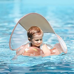 lot 35615 image: Free Swimming Baby Inflatable Baby Swimming Pool Float with Sun Protection Canopy (Pink, Large)