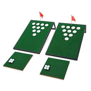 lot 35630 image: OOFIT Golf Pong Game Set, Pong Cornhole Chipping Target Game Set with Chipping Mats, Black
