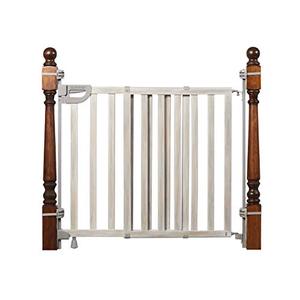 lot 35636 image: Summer Infant Banister & Stair Safety Gate with Extra Wide Door, Wood, 33 - 46, Birch Stain with Gray Accents