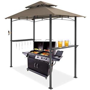 lot 35644 image: MEWAY 8x5 Grill Gazebo Double Tiered Outdoor BBQ Canopy Tent, Brown