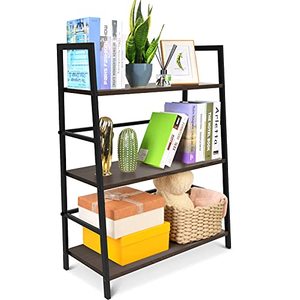 lot 39477 image: SpringSun 3-Tier Simple Industrial Bookshelf��Wood Bookcase and Display Shelf Furniture with Metal Frame for Home and Office��Brown��