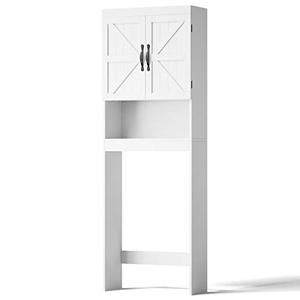 lot 39479 image: SRIWATANA Over The Toilet Storage Cabinet, Bathroom Spacesaver with Adjustable Shelf, 2-Door Toilet Storage Rack, White