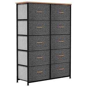 lot 39482 image: YITAHOME 10 Drawer Dresser - Fabric Storage Tower, Organizer Unit for Bedroom, Living Room, Hallway, Closets & Nursery - Sturdy Steel Frame, Wooden Top & Easy Pull Fabric Bins (Dark Gray)