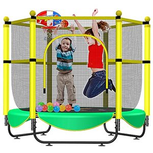 lot 39489 image: Aseem 60 Trampoline for Kids with Net - 5 FT Indoor Outdoor Toddler Trampoline with Safety Enclosure for Fun, Toddler Baby Small Trampoline Birthday Gifts for Kids, Gifts for Boy and Girl, Age 1-8