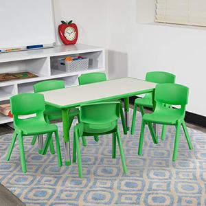 lot 39524 image: Flash Furniture 23.625W x 47.25L Rectangular Green Plastic 6 Chairs only