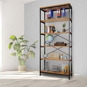 lot 39533 image: 5 Tier Industrial Bookshelf, Vintage Standing Storage Shelf, Display Shelving Units, Tall Bookcase, Industrial Metal Book Shelves for Living Room Bedroom and Home Office