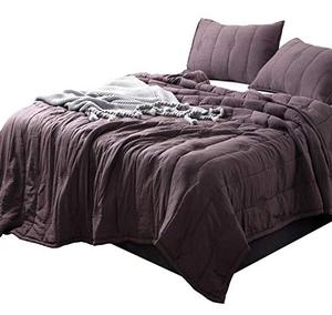lot 39554 image: ANNA.Z HOME, Ethan Comforter, Quilt, Stone Washed Microfiber 3 Pieces Set, Stitching and Embroidery, King and Queen Set Available in Solid Colors, Good for All Seasons. (Iron, Queen Set)