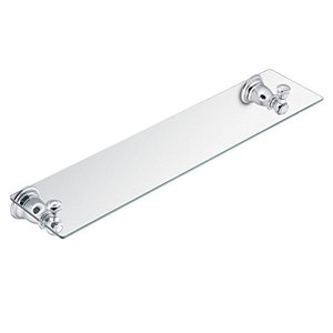 lot 39560 image: Moen YB5490CH Kingsley 20-Inch W x 5-Inch D Decorative Bathroom Vanity Glass Shelf,, Chrome
