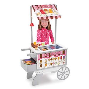 lot 39563 image: Melissa & Doug Wooden Snacks and Sweets Food Cart - 40 Play Food pcs, Reversible Awning