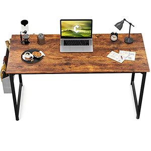 lot 39570 image: CubiCubi Study Computer Desk 47 Home Office Writing Small Desk, Modern Simple Style PC Table, Black Metal Frame, Rustic Brown