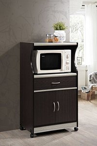 lot 39571 image: Hodedah Import Microwave Cart with One Drawer Kitchen Cabinet, CHOCOLATE-GREY