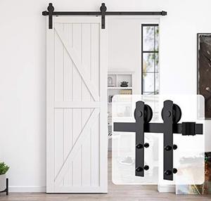 lot 39582 image: HomLux 5ft Heavy Duty Sturdy Sliding Barn Door Hardware Kit, Single Door-Smoothly and Quietly, Easy to Install and Reusable - Fit 1 38-1 34 Thickness & 30 Wide Door Panel, Black(I Shape Hanger)