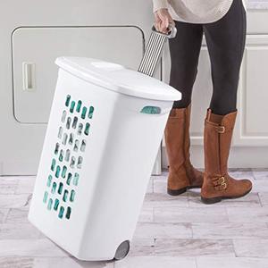 lot 39591 image: Sterilite 12228003 Ultra Wheeled Hamper, White no lid Base w Plastic Handle & Wheels