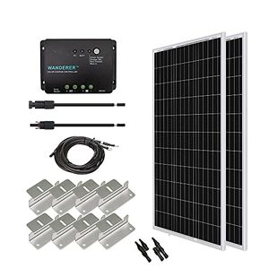 lot 39601 image: Renogy 200 Watt 12 Volt Monocrystalline Solar Starter Kit with Wanderer