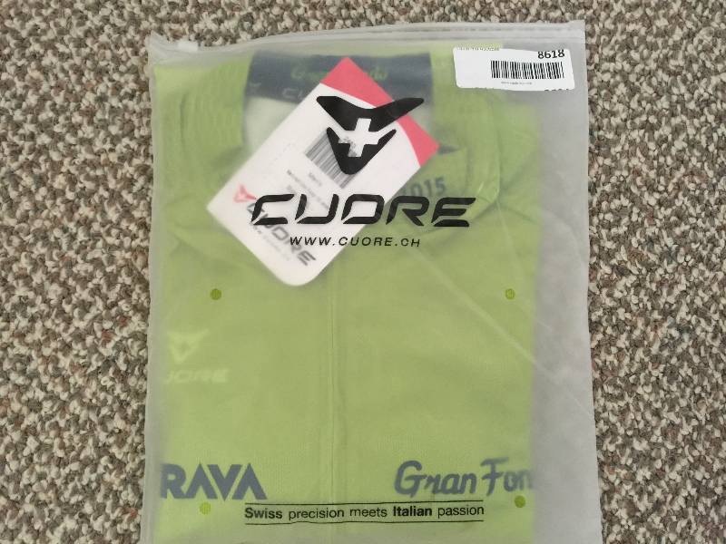 lot 8618 image: Limited edition APRIL Gran Fondo 130 Jersey ($109 retail) made by CUORE .