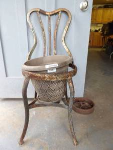 lot 1572 image: Old Metal Chair & Flower Pot