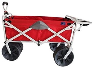 lot 6031 image: Mac Sports Heavy Duty Steel Frame Collapsible Folding 150Lb Capacity Outdoor Beach Garden Utility Wagon Cart w 4 All Terrain Wheels & Table, RedGrey