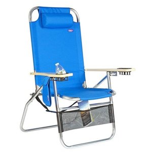 lot 6037 image: Copa Big Papa 4 Position Folding Aluminum Beach Lounge Chair with Headrest, Blue
