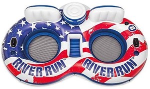 lot 6039 image: Intex 56855VM River Run Inflatable American Flag 2 Person Water Lounge Pool Tube Float with Cooler, Cup Holders