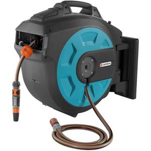 lot 6064 image: Gardena Comfort 82 Foot Wall Mounted Retractable Swivel Garden Hose Reel Box