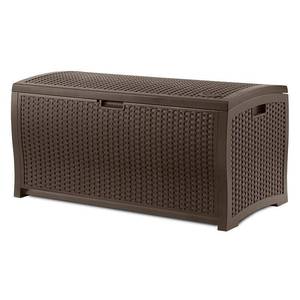 lot 6089 image: Suncast - Waterproof Resin Wicker Outdoor Patio Storage Deck Box