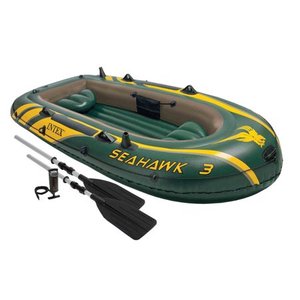 lot 6195 image: Intex Seahawk 3 Person Inflatable Boat Set with Aluminum Oars & Pump 68380EP