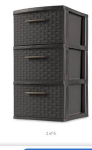 lot 6205 image: Sterilite 3 Drawer Wicker Weave Decorative Storage Tower, Espresso