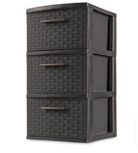 lot 6206 image: Sterilite 3 Drawer Wicker Weave Decorative Storage Tower, Espresso