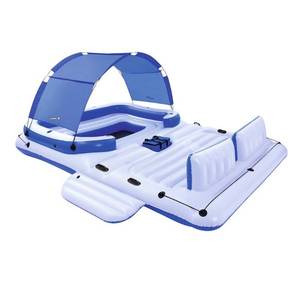 lot 6276 image: Bestway CoolerZ Tropical Breeze 6 Person Floating Island Pool Lake Raft Lounge