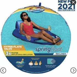 lot 6357 image: SwimWays Spring Float Recliner Swim Lounger for Pool or Lake with Hyper-Flate Valve - Blue