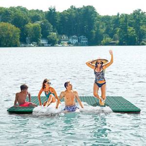 lot 6374 image: Aqua LEISURE 6 ft. Inflatable and Supersized Floating Party Platform, Stripes, Blue